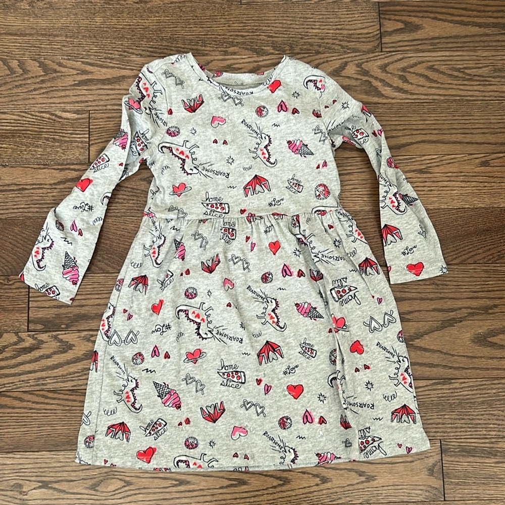 Girls long sleeve dress new (no tags) grey pink red and black accents & silver